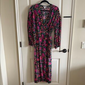 Topshop Floral Long Sleeve Dress - Pink and Green